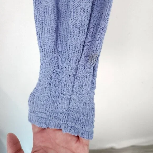 Free People Top Easy Breezy Lace Large Floral Applique Henley Long Sleeve Knit - Picture 4 of 14